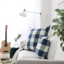 1pc Classic Checkered Pattern Linen Pillowcase For Autumn And Winter Living Room Sofa Decoration Cushion Cover