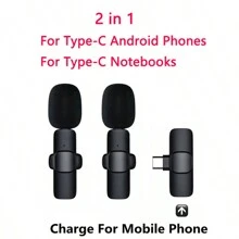 AyeBeau Type-c接口2.4g無線夾式麥克風,智能降噪,適用於現場直播和錄製:1 *接收器+2 *麥克風 - 黑與白 - 查看 13