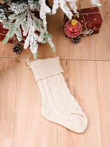 1入組聖誕節鉤織襪+糖果菱形鉤織禮物袋,節日氛圍裝飾品 - 米色 - 查看 2