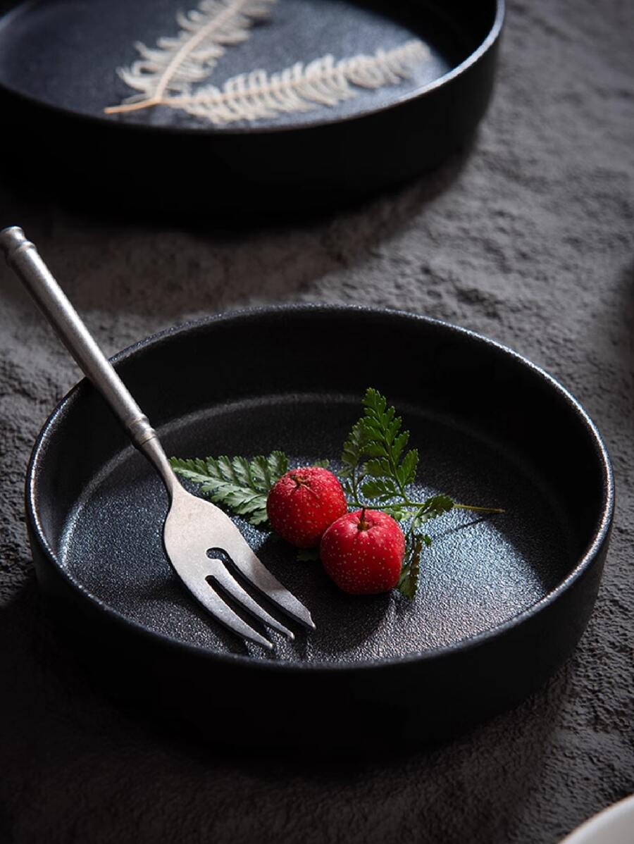 1pc 6 Inch Black Ceramic Plate, Household Plate Dish For Food Presentation, Durable - Black 6 inches - View 1