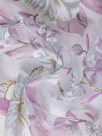 1pc Living Room Transparent Curtain, Purple Classic Floral Pattern With Light Filtering For Bedroom Privacy