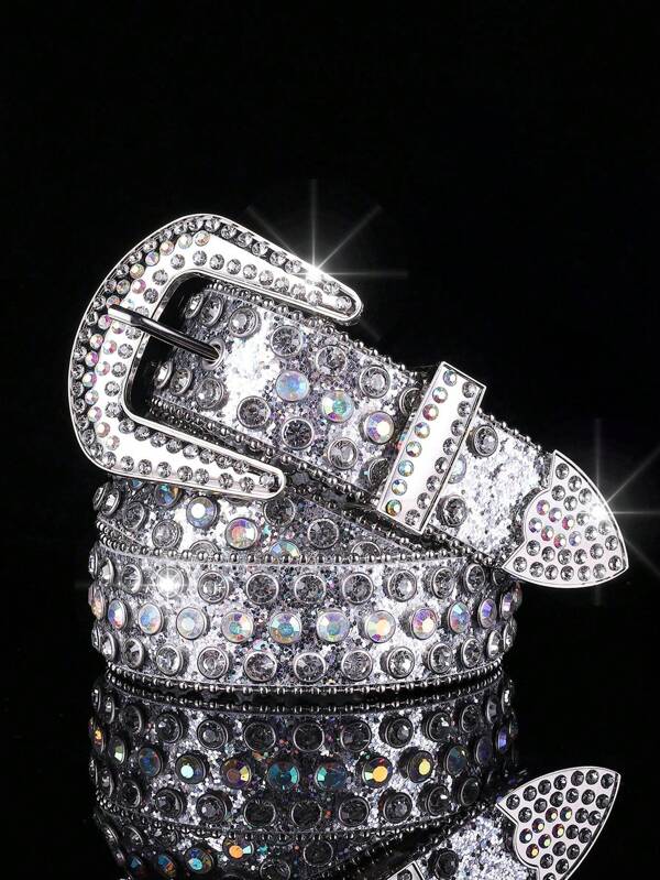 1pc Silver Punk Cowboy Rock Y2k Rivet Embellished Rhinestone Waist Belt For Women Street,School Halloween Summer, School