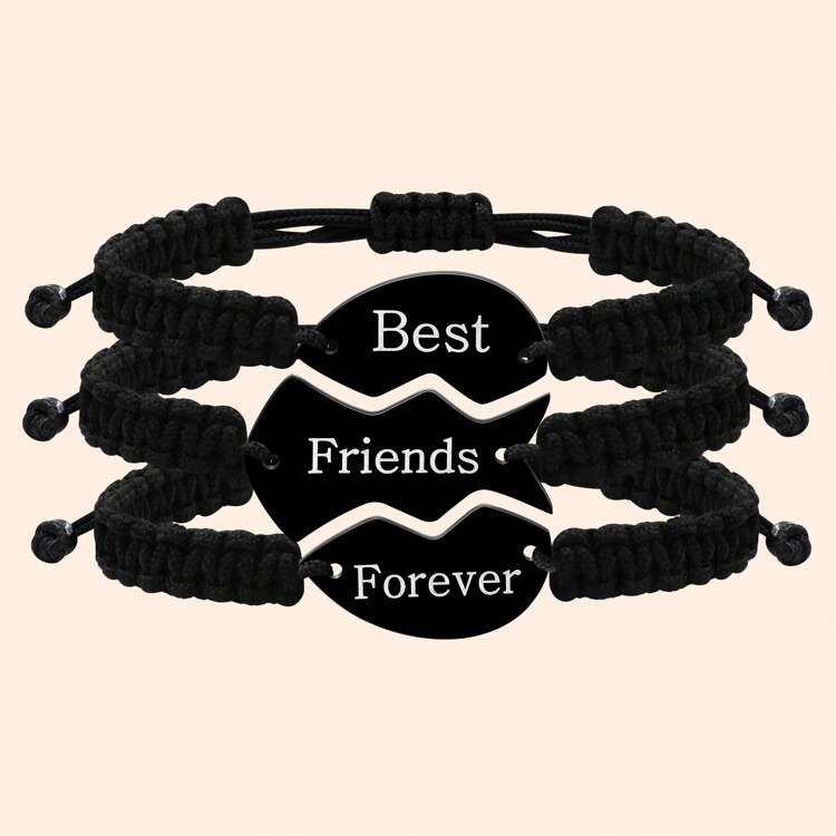 3 PCS Friendship Bracelets For 3 Best Friend Couples With Engraved Stainless Steel Adjustable Handmade Cord Relationship Bracelets For Daughters Family Besties Sisters Granddaughters SHEIN USA