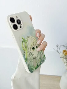 1只卡通綠色主題tpu軟皮手機殼,動漫女孩設計,適用於iphone和三星 - 彩色 - 查看 2