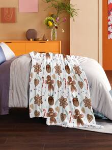 1入組可反轉薑餅人和糖果拐杖聖誕圖案毛毯,柔軟和溫暖的毛絨毛毯,適用於家居裝飾、客廳、沙發、躺椅和臥室 - 彩色 - 查看 4