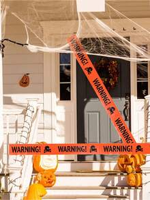 1 Pieza Cinta De Advertencia De Halloween Con Patrón De Calavera Para La Seguridad Decoración De Pascua Y Fiestas - Naranja - Ver 7