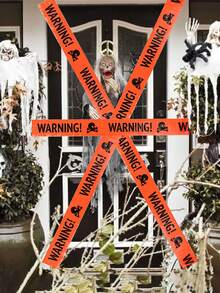 1 Pieza Cinta De Advertencia De Halloween Con Patrón De Calavera Para La Seguridad Decoración De Pascua Y Fiestas - Naranja - Ver 1