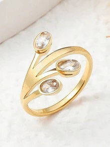 Three Layer Gold Plated Ring Set With Rhinestone Embellishment, Suitable For Daily Wear - Gold - View 1