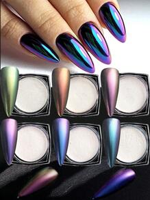 6 chiếc Bột làm móng Chameleon Chrome, Sắc tố kim loại màu tím xanh thẩm mỹ Y2K, Móng nền màu đen, Trang trí hiệu ứng gương, Móng nền màu trắng, Nghệ thuật làm móng Aurora Frosted, Kim tuyến, Phụ kiện làm móng DIY, Đá quý làm móng, Vật dụng làm móng - Nhiều màu - Xem 1