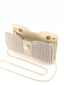 時尚人造珍珠裝飾女士晚宴手拿包 - 金色 - 查看 3