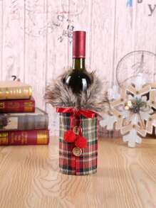 1入組聖誕節紅酒瓶套,帶蝴蝶結和圍巾的節慶裝飾 - 紅色 - 查看 1