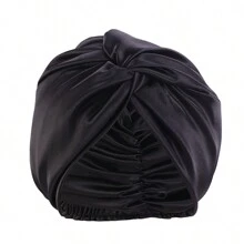 Bonnet de sommeil noir à double couche effet soie à la mode, bonnet de bain à torsades croisées, bonnet de turban de maquillage de beauté en satin - Noir - Voir 1