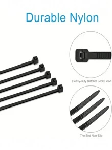 100pcs Cable Zip Ties, Heavy Duty Nylon Tie Wraps For Indoor And Outdoor Use, Self-locking Black Wire Ties For Cable Management