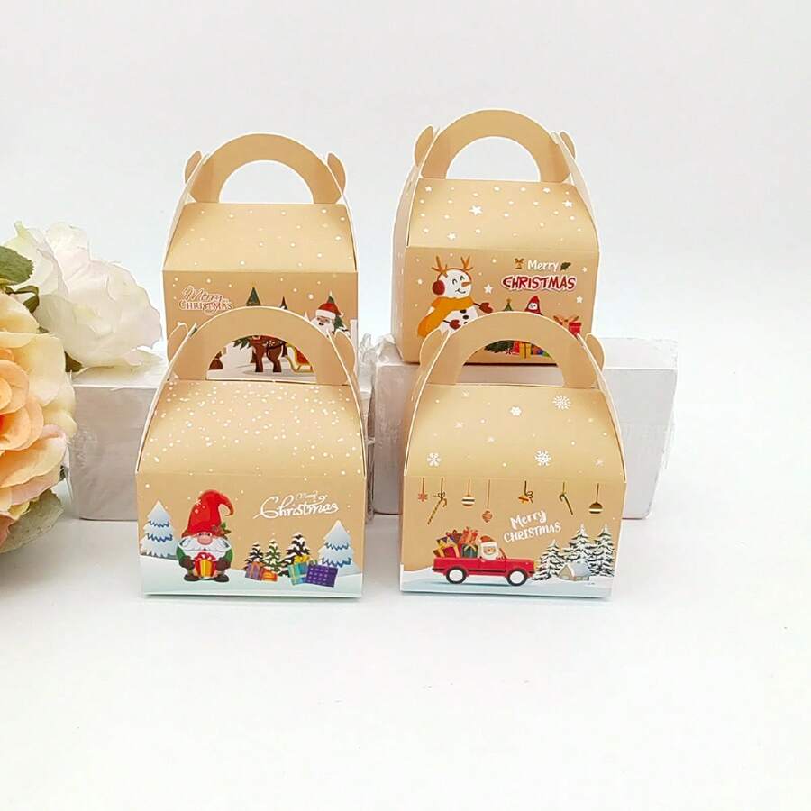 24pcs Christmas Themed Party Favor Boxes Creative And Simple Hand-held Box - Apricot - View 1