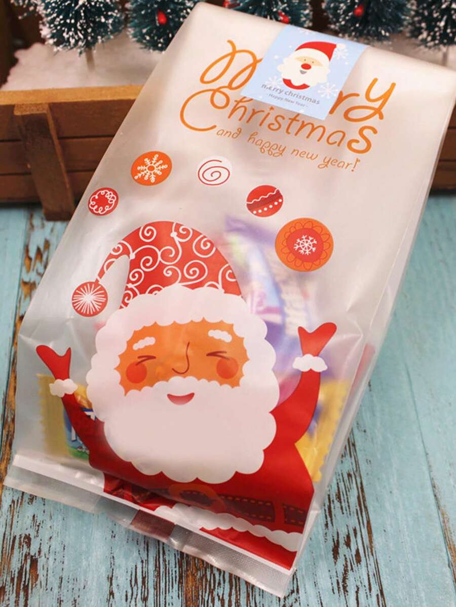 12入組隨機聖誕糖果包裝袋，餅乾袋，糕點袋，聖誕老人圖案婚禮派對禮品袋 - 彩色 - 查看 1
