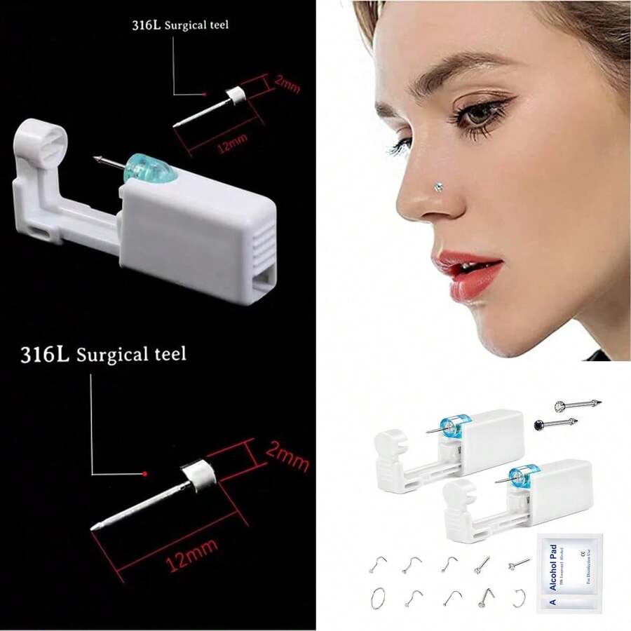 Nose Piercing Kit 2 Pack Self Nose Piercing Kit With 10pcs Nose Rings