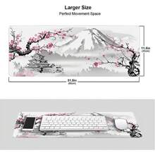 Chic Sakura Non-Slip Large Mouse Pad Cherry Blossoms Pattern Stitched Edges Ideal For Desktop Laptop Gift For Friend - Multicolor - View 4