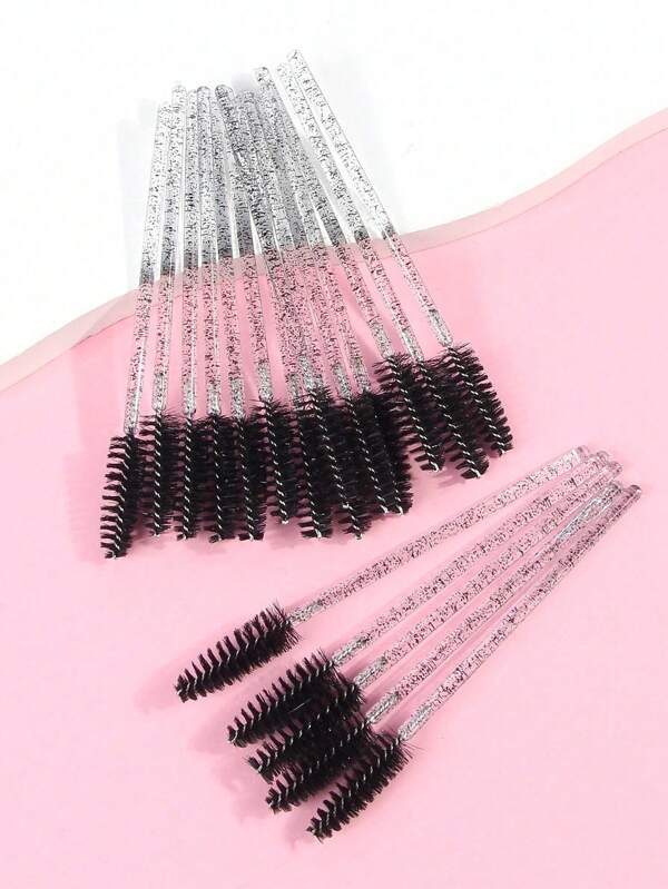 20pcs/Set Disposable Crystal Handle Black Mascara Brush For Eyelash Extension, Brow Comb, Lip Brush And More Makeup Use