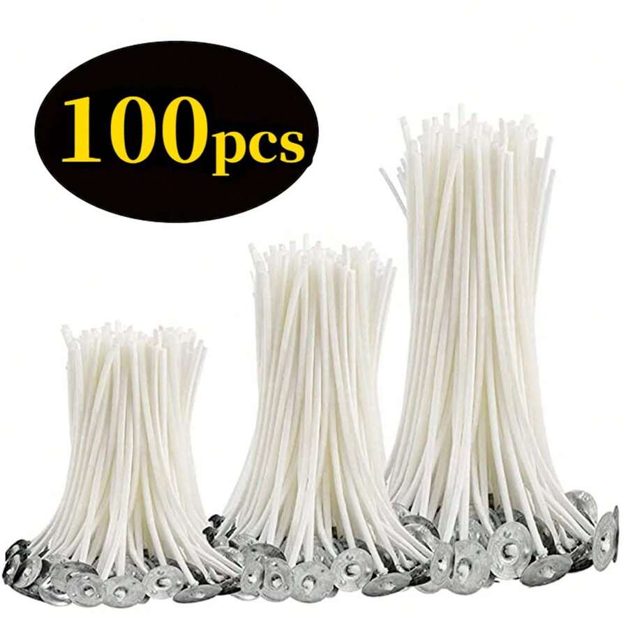 Conjunto De 100 Piezas De Pabilos Para Velas, Pabilos De Cera Sin Humo, Blancos, Longitud 12/15/20cm, Accesorios Para Hacer Velas De Aromaterapia Diy - Blanco - Ver 1