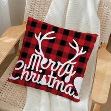 1pc Christmas Series Pattern Cushion Cover, Modern Simple Peach Skin Velvet Square Single-side Printed Pillow Case With Hidden Zipper, 17.7x17.7inches (45x45cm) Pillow Core Not Included, Suitable For Sofa, Bed, Living Room, Bedroom Decoration On Christmas - Multicolor - View 1