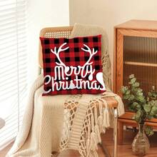 1pc Christmas Series Pattern Cushion Cover, Modern Simple Peach Skin Velvet Square Single-side Printed Pillow Case With Hidden Zipper, 17.7x17.7inches (45x45cm) Pillow Core Not Included, Suitable For Sofa, Bed, Living Room, Bedroom Decoration On Christmas - Multicolor - View 4