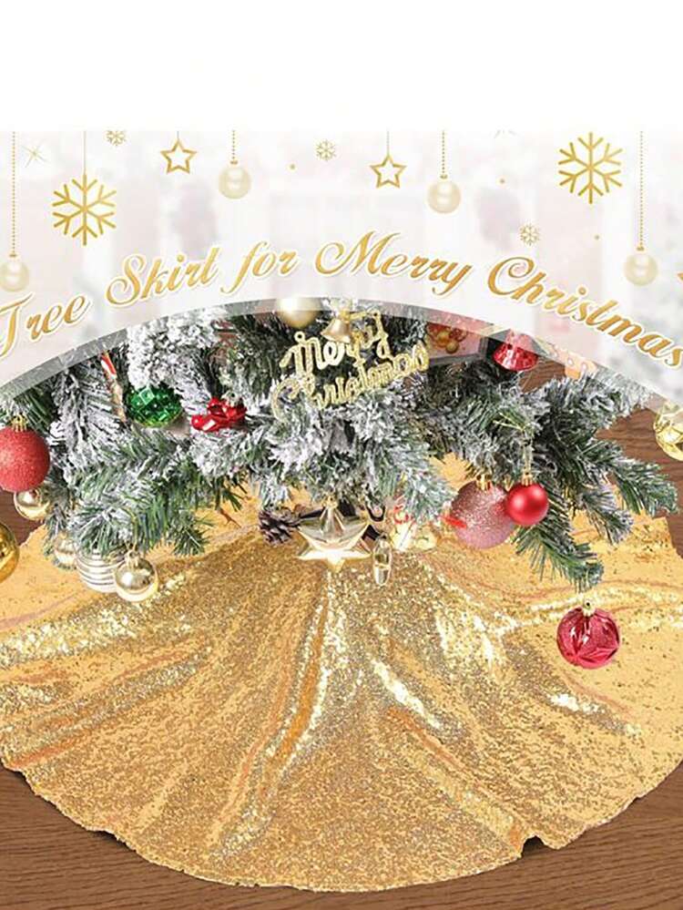 Gonna Per Albero Di Natale Con Paillettes Oro Rosa, 100 Cm Di Diametro, Con Chiusura Velcro, Decorazione Lussuosa Per Interni Ed Esterni - 3