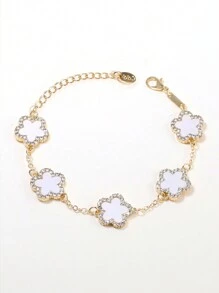 水鑽和花朵裝飾手環 - 金黃色 - 查看 1