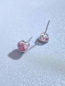 1雙白色心氧化鋯耳釘適合女士S925純銀情人節優雅和魅力四射精細的女士們首飾類禮品