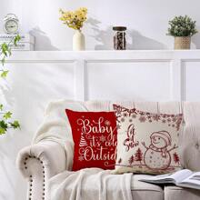 4入組紅白雪人冬季裝飾靠墊套,鄉村風格,適用於農舍沙發家庭辦公室裝飾,45 X 45 厘米 - 紅色 - 查看 4