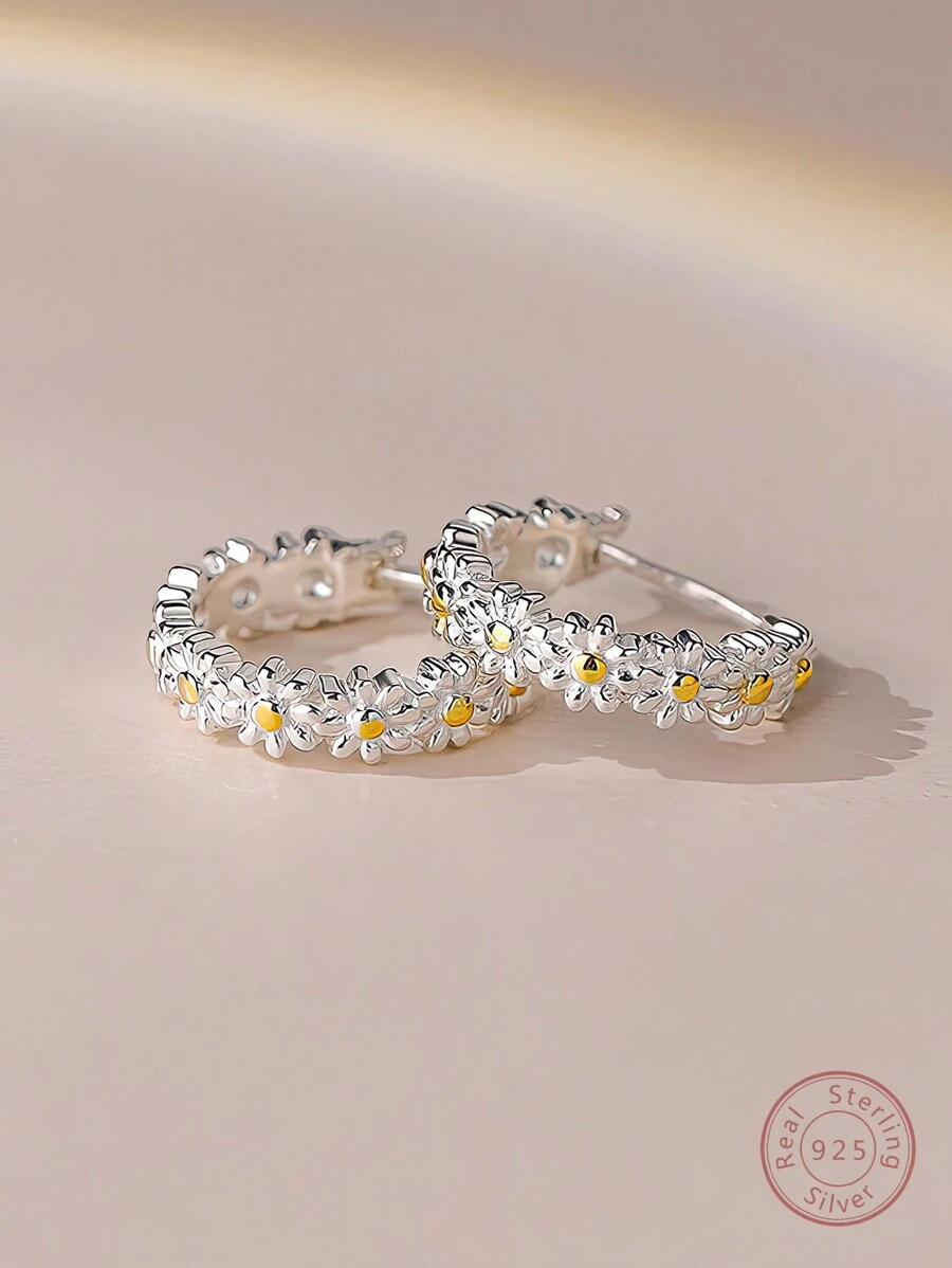 1對優雅時尚的s925銀雛菊形浪漫風格耳環,適合女性日常辦公室穿著