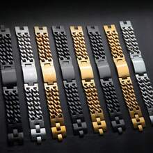 龐克交叉手鍊不銹鋼西班牙語男士首飾類男性吊墜手鐲雙手鏈腕帶 - 金色 - 查看 4