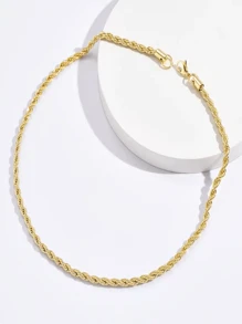 1pc Golden European And American Style Fashionable Twisted Rope Link Stainless Steel Men's Necklace - Yellow Gold - View 2