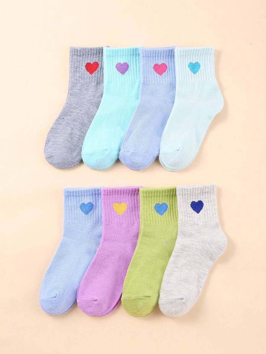 8雙軟踝襪，可愛有趣的心型新奇女孩襪子 - 彩色 - 查看 1