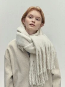 1pc Women Multicolor Long Faux Cashmere Warm Solid Color Scarf With Fashionable Tassels Suitable For Traveling And Shopping During Autumn And Winter Casual - Beige - View 1