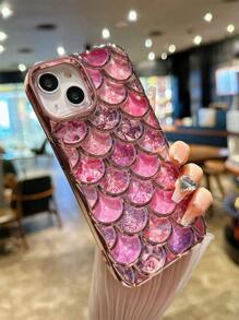 Carcasa De Teléfono Brillante De Escamas De Sirena Rosa, Compatible Con Apple - Rosa - Ver 2