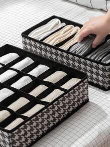 Plaid Clothes Storage Box With Separated Sections For Underwear And Socks - Black - View 5