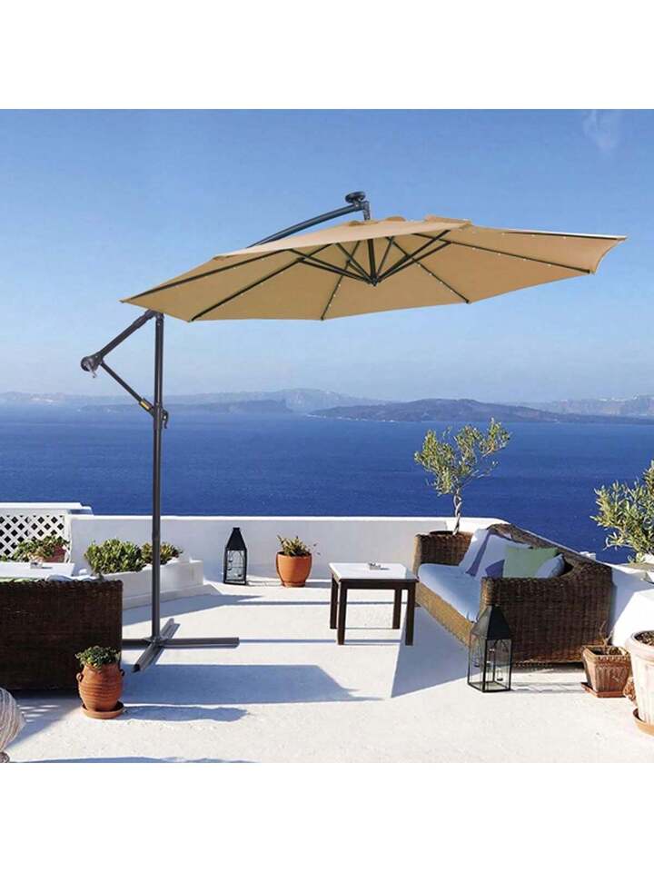 10 FT Solar LED Patio Outdoor Umbrella Hanging Cantilever Umbrella Offset  Umbrella Easy Open Adustment with 32 LED Lights | SHEIN UK