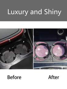 1pc Car Cup Mat With Rhinestone Decoration, Heat And Water Resistant - Pink - View 3