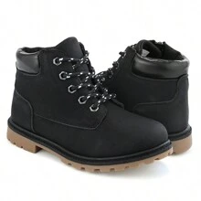 Kids Classic Zipper Lace Up Waterproof Wedding Party Prom Comfort Work Boot Fall Winter Boys Shoes Birthday Halloween Christmas Gifts - màu đen - Xem 6