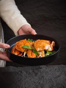 1pc 6 Inch Black Ceramic Plate, Household Plate Dish For Food Presentation, Durable - Black 6 inches - View 2