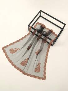 1 件女士时尚刺绣细节方形围巾头巾优雅头巾、发带、头带非常适合装扮您的外观 - 黑色 - 查看 4