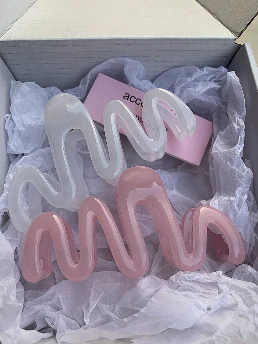 2pcs Minimalist Wave Shaped Hair Clips Claw Clip Winter Hair Accessories - Multicolor - View 1