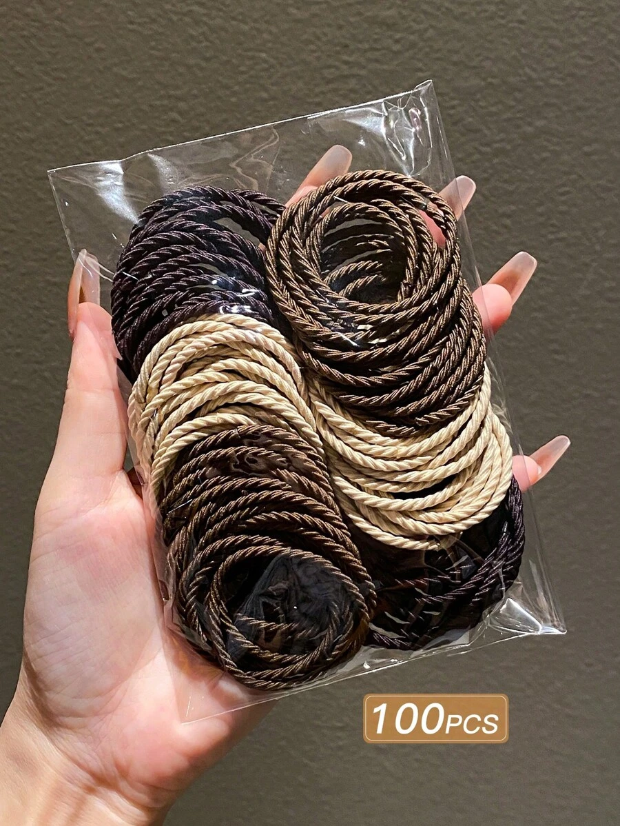 1包/100个女士彩色高弹力发圈，适合日常休闲扎马尾，发圈，橡皮筋，发绳，发圈，运动健身服饰发饰，头部配饰，弹力带，夏季，假日，旅行，节日，生日 - 彩色 - 查看 1