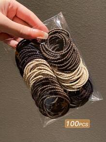 1pack/100pcs Women's Colored High-Elasticity Hair Ties Suitable For Daily Use Casual Ponytail Holders Hair Elastics Hair Rubber Bands Scrunchies Hair Rope, Hair Bobbles ,Gym Sport Outfit Hair Accessories Head Accessories