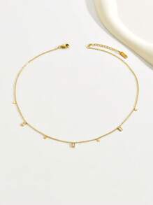 1 件时尚不锈钢方形立方氧化锆不锈钢项链，优雅女士配饰 - 銀色 - 查看 7