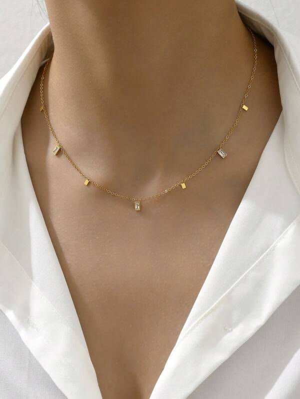 قطعة واحدة من قلادة قلادة الزركونيا المربعة المصنوعة من الفولاذ المقاوم للصدأ العصرية، إكسسوارات التنقل النسائيةرمضان