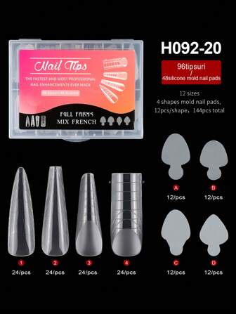 144Pcs/Pack Nail Extension Mold Set Including 96Pcs A-Type And 48Pcs Silicone Sheets Press On Nails Nail Supplies Nails