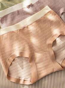 5pcs Japanese Style Morandi Color Block Seamless Women's Mid-rise Triangle Panties - Dusty Pink - View 4
