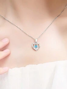 1入組精美Love心形墜飾項鍊帶獨特移動適合女士 - 藍色 - 查看 8