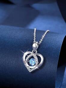 1入組精美Love心形墜飾項鍊帶獨特移動適合女士 - 藍色 - 查看 4